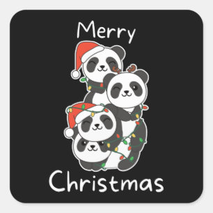 Panda Christmas Tree Weihnachtsanimals Pandas Squa Quadratischer Aufkleber