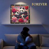 Panda Couple Rose Garden Quadratische Wanduhr