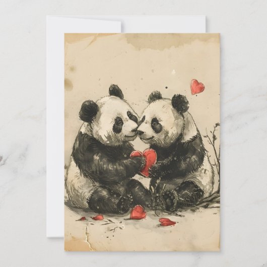 Panda Couple Valentine's Day Feiertagskarte (Vorderseite)