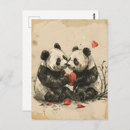 Panda Couple Valentine's Day Postkarte (Vorne/Hinten)