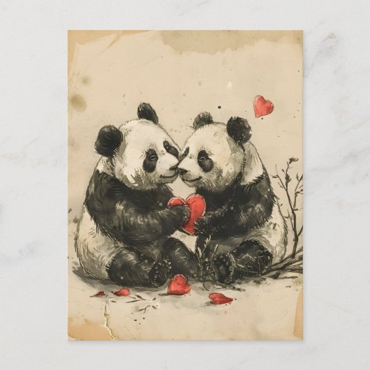 Panda Couple Valentine's Day Postkarte (Vorderseite)