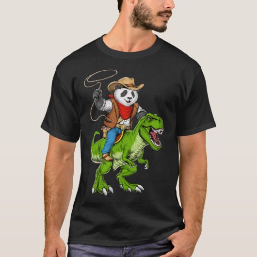 Panda Cowboy Riding T-Rex Dinosaur T-Shirt (Vorderseite)