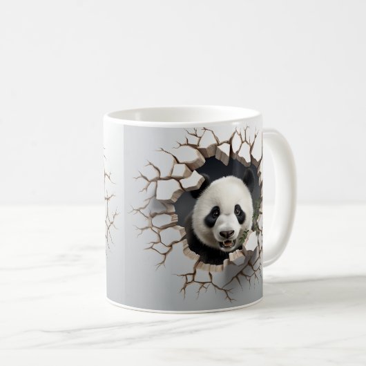 Panda Cracks Hole Art Panda Smashed Wall 3D Kaffeetasse (VorderseiteRechts)