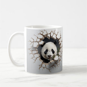 Panda Cracks Hole Art Panda Smashed Wall 3D Kaffeetasse