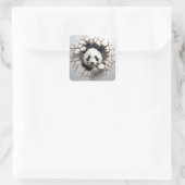 Panda Cracks Hole Art Panda Smashed Wall 3D Quadratischer Aufkleber (Tasche)