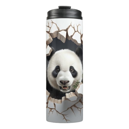 Panda Cracks Hole Art Panda Smashed Wall 3D Thermosbecher (Vorderseite)