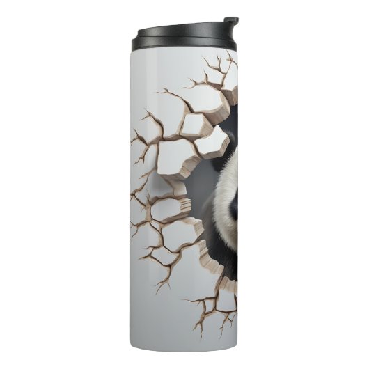 Panda Cracks Hole Art Panda Smashed Wall 3D Thermosbecher (Nach links gedreht)