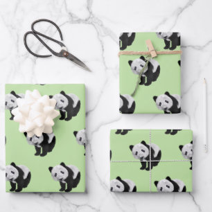 Panda Cub Green Geschenkpapier Set