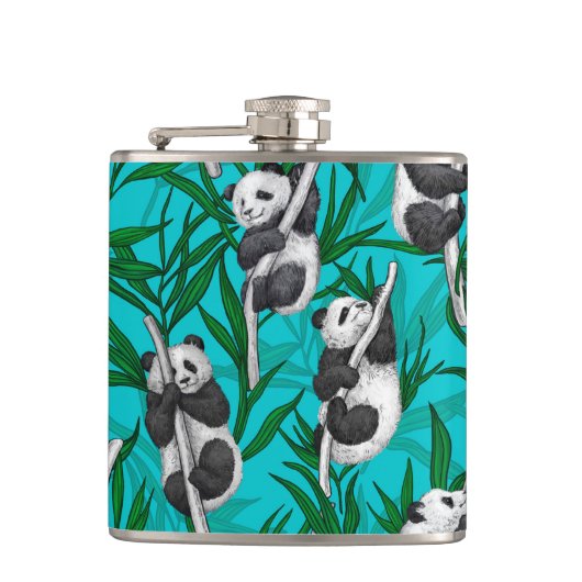 Panda Cubs auf Türkis Flachmann (Vorderseite)