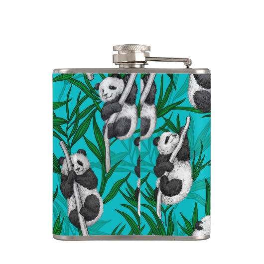 Panda Cubs auf Türkis Flachmann (Rückseite)