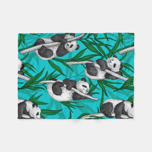 Panda Cubs auf Türkis Fleecedecke (Vorderseite (Horizontal))