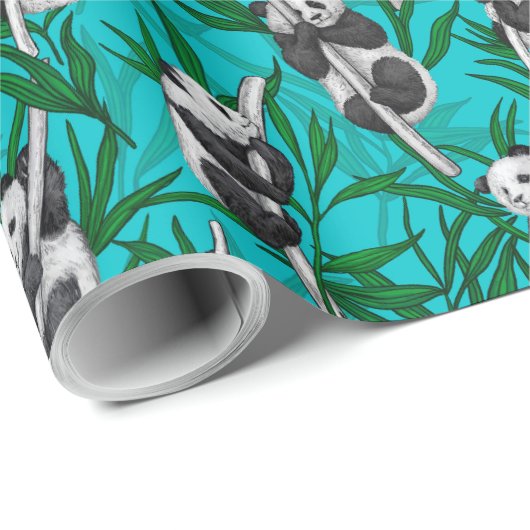 Panda Cubs auf Türkis Geschenkpapier (Rolleneckpunkt)