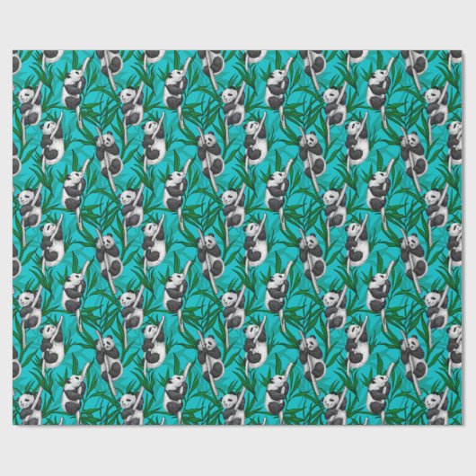 Panda Cubs auf Türkis Geschenkpapier (Flach)