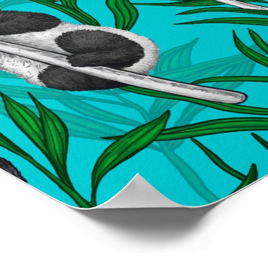 Panda Cubs auf Türkis Poster (Ecke)