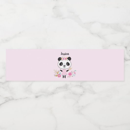 Panda Cute Pink Wasserflaschenetikett (Einzelnes Label)