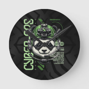 Panda Cyborg Ops – Futuristischer kybernetischer P Runde Wanduhr