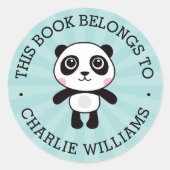 Panda dieses Buch gehört dem Namen der Kinderschul Runder Aufkleber (Vorderseite)