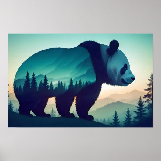 Panda Double Exposure Animal Nature Wilderness Art Poster (Vorne)