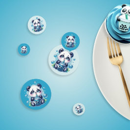 Panda Drinking Blue Boba Bubble Tea Geburtstagspar Konfetti