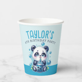 Panda Drinking Blue Boba Bubble Tea Geburtstagspar Pappbecher
