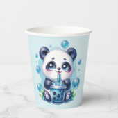 Panda Drinking Blue Boba Bubble Tee Pappbecher (Vorderseite)