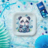 Panda Drinking Blue Boba Bubble Tee Pappteller (Party)