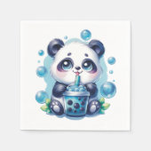 Panda Drinking Blue Boba Bubble Tee Serviette (Vorderseite)