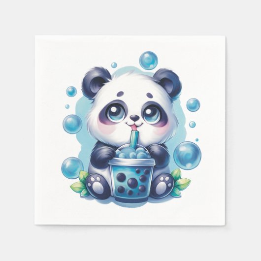 Panda Drinking Blue Boba Bubble Tee Serviette (Vorderseite)