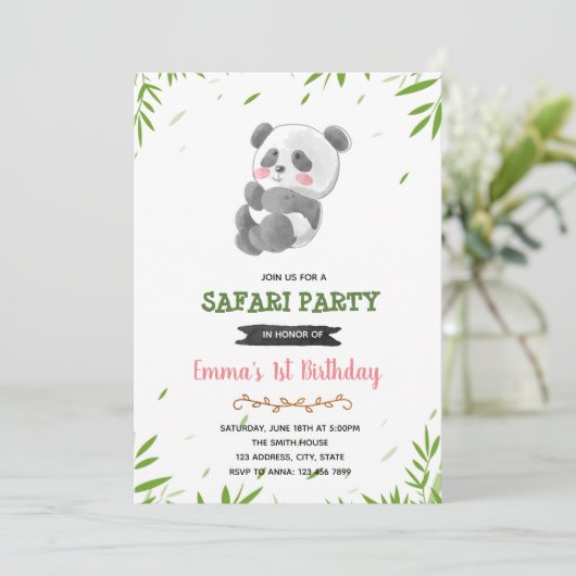 Panda Dusche Geburtstagsfeier Einladung (Stehend Vorderseite)