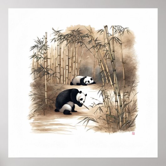 Panda Eating Bamboo - Kunstdruckerei Poster (Vorne)