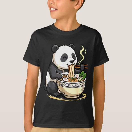 Panda Eating Funny Ramen Noodles T-Shirt (Vorderseite)