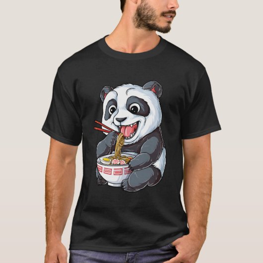 Panda Eating Ra Kawaii Riant Japanischer Noodle T-Shirt (Vorderseite)
