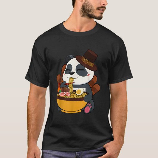 Panda Eating Ra Thanksgiving Day Japanese Food Fal T-Shirt (Vorderseite)