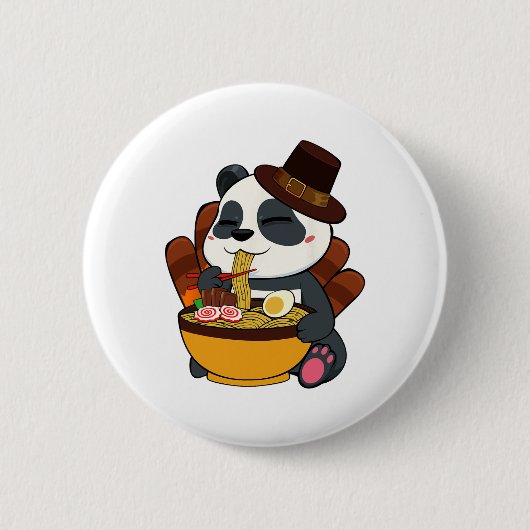 Panda Eating Ramen Erntedank Day Japanisches Essen Button (Vorderseite)