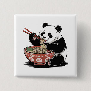 Panda Eating Ramen Japanischer Retro Ukiyo-e Stil Button