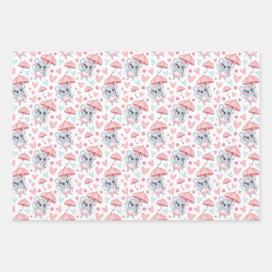 Panda Elephant Koala Liebe Wrapping Paper Set 3 Geschenkpapier Set (Vorderseite 3)