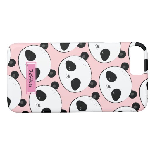 Panda Face Pattern Rosa Individuelle Name Case-Mate iPhone Hülle (Rückseite (Horizontal))