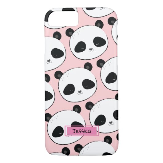 Panda Face Pattern Rosa Individuelle Name Case-Mate iPhone Hülle (Rückseite)