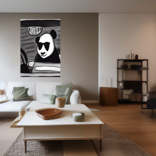 Panda fährt ein Taxi   AI Art Poster