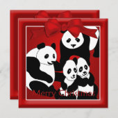 Panda Familie der vier Weihnachtsgrüße Feiertagskarte (Vorne/Hinten)