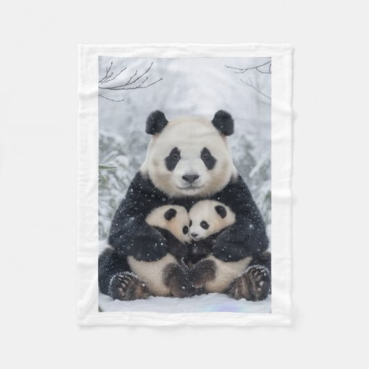 Panda-Familie in Schneedecke Fleecedecke (Vorderseite)