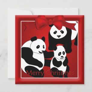 Panda Familie von drei Weihnachtsgrüßen Feiertagskarte