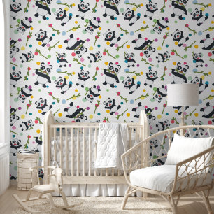 Panda farbenfroh polka dot white peal tapete