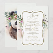 Panda Flowers Watercolor Einladung (Vorne/Hinten)