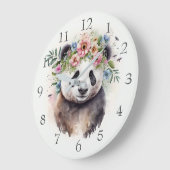 Panda Flowers Watercolor Große Wanduhr (Winkel)