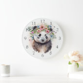 Panda Flowers Watercolor Große Wanduhr (Zuhause)