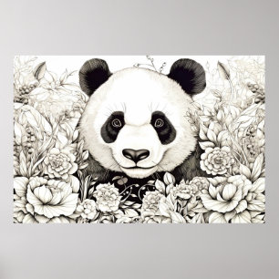 Panda Friedlich Nature Prairie Sketch Zeichnend St Poster
