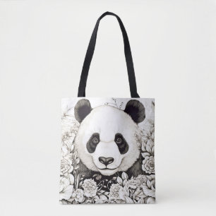 Panda Friedlich Nature Prairie Sketch Zeichnend St Tasche