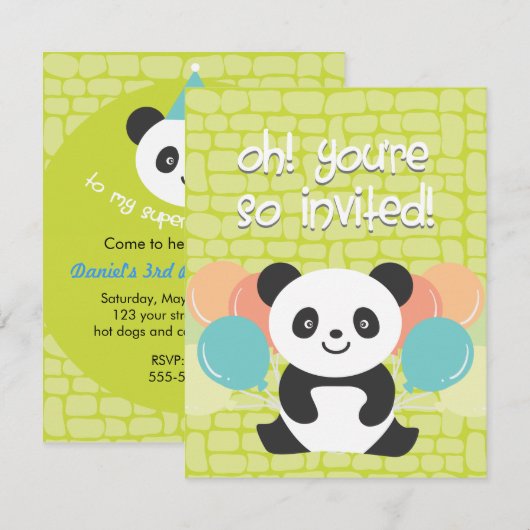 Panda-Geburtstags-Party Einladung (Vorne/Hinten)
