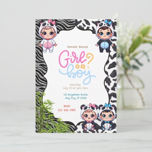 Panda Gender Reveal Einladung (Stehend Vorderseite)